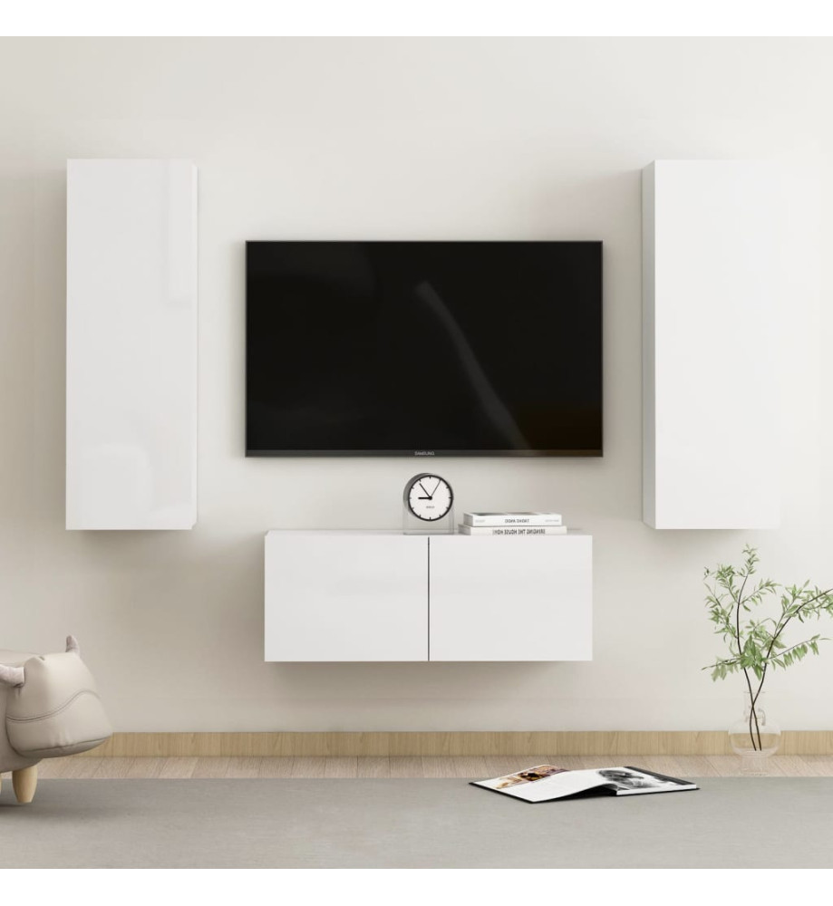 Ensemble de meubles TV 3 pcs Blanc brillant Aggloméré