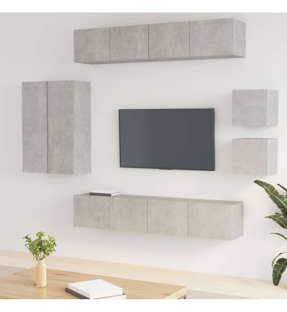 Ensemble de meubles TV 8 pcs Gris béton Bois d'ingénierie