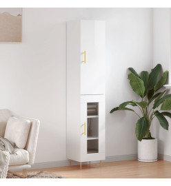 Buffet haut Blanc brillant 34,5x34x180 cm Bois d'ingénierie
