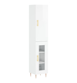 Buffet haut Blanc brillant 34,5x34x180 cm Bois d'ingénierie