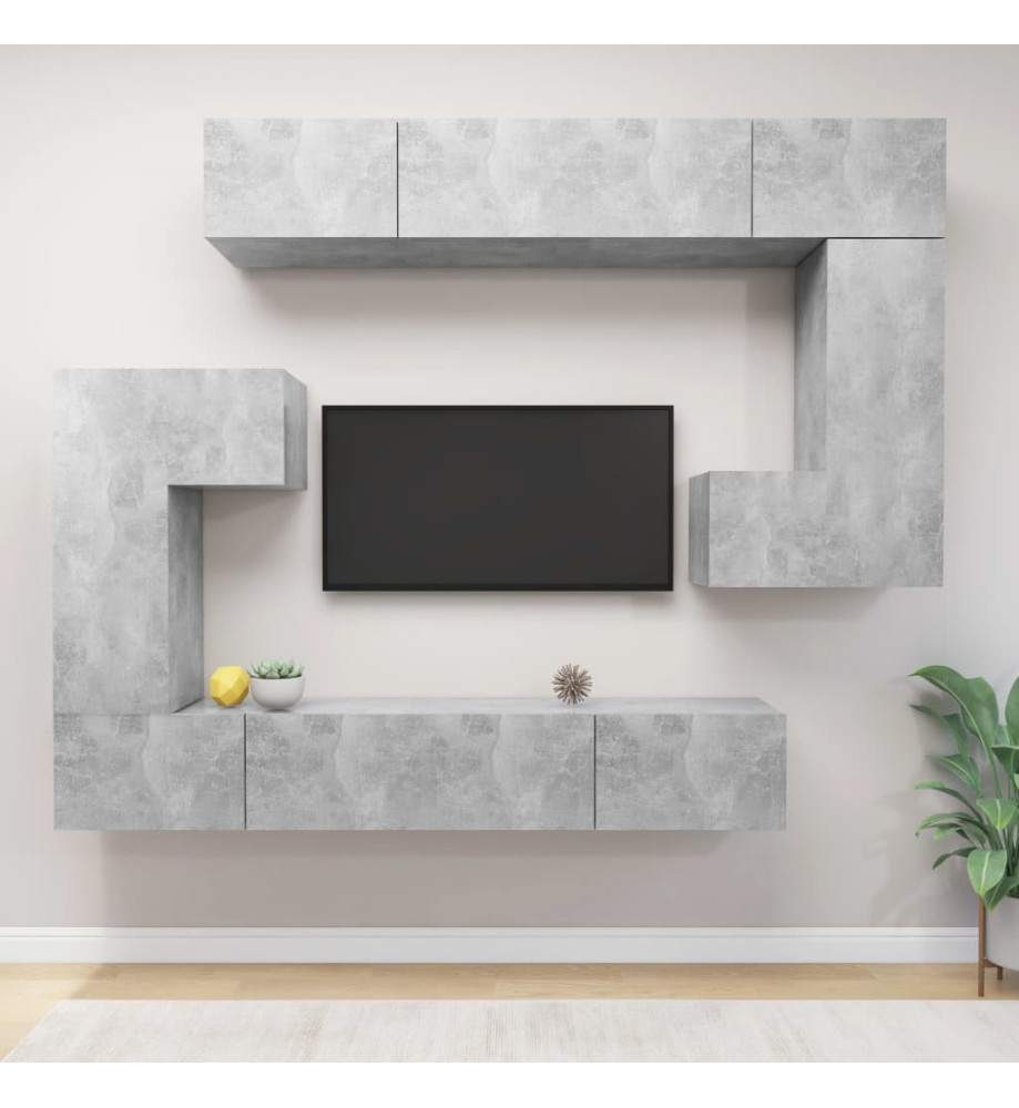 Ensemble de meuble TV 8 pcs Gris béton Aggloméré