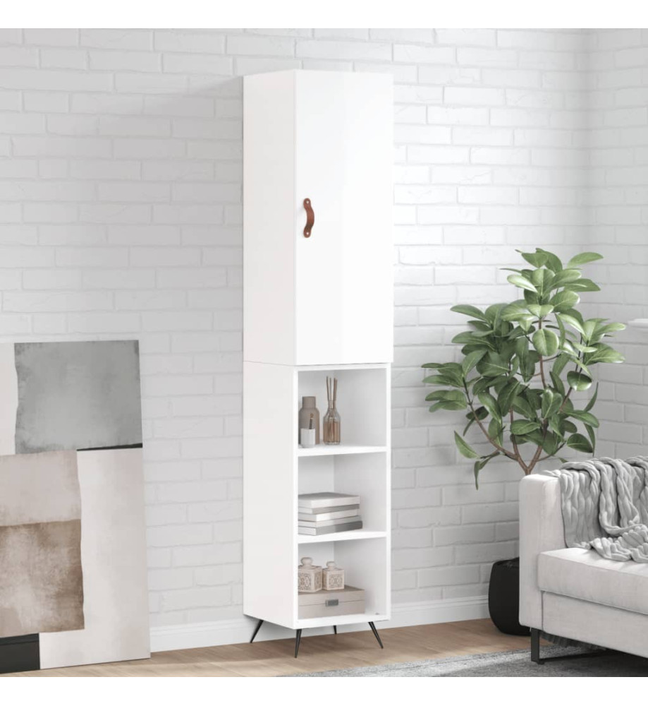 Buffet haut Blanc brillant 34,5x34x180 cm Bois d'ingénierie Buffet haut Blanc brillant 34,5x34x180 cm Bois d'ingénierie