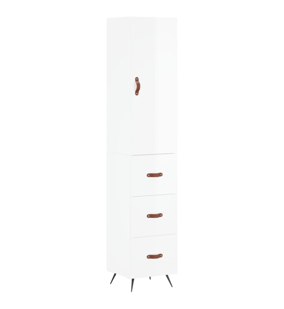 Buffet haut Blanc brillant 34,5x34x180 cm Bois d'ingénierie Buffet haut Blanc brillant 34,5x34x180 cm Bois d'ingénierie