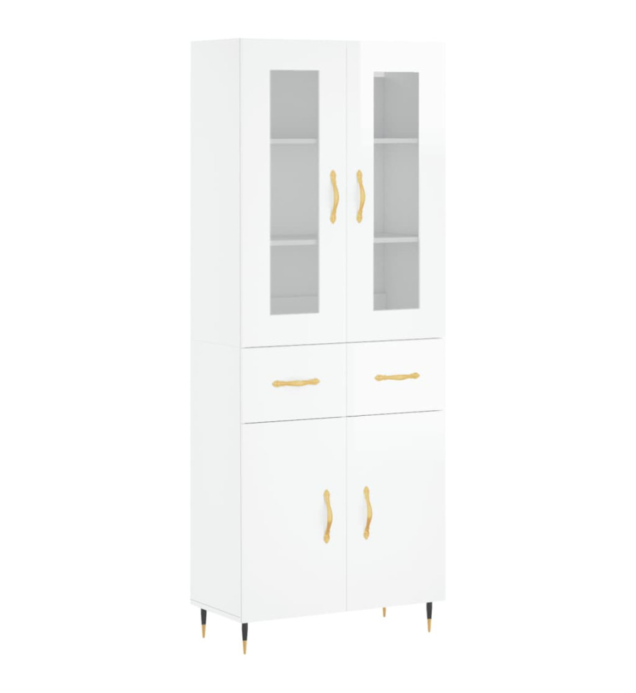 Buffet haut Blanc brillant 69,5x34x180 cm Bois d'ingénierie Buffet haut Blanc brillant 69,5x34x180 cm Bois d'ingénierie