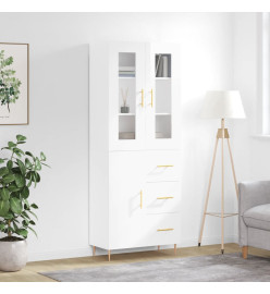 Buffet haut Blanc brillant 69,5x34x180 cm Bois d'ingénierie