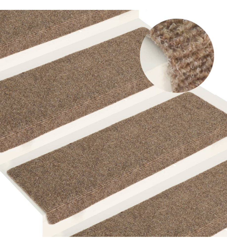 Tapis d'escalier 15 pcs Tissu aiguilleté 65x21x4 cm Crème