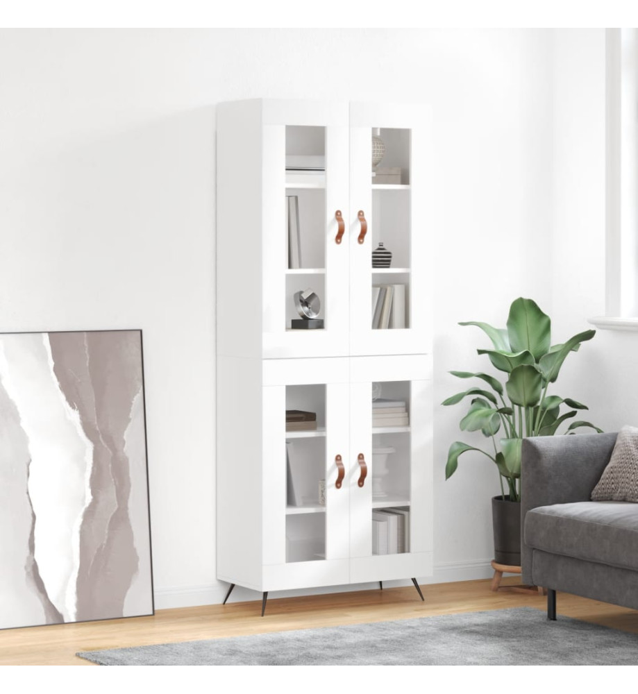 Buffet haut Blanc brillant 69,5x34x180 cm Bois d'ingénierie Buffet haut Blanc brillant 69,5x34x180 cm Bois d'ingénierie