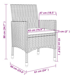 Mobilier à dîner de jardin coussins 5 pcs Résine tressée Verre