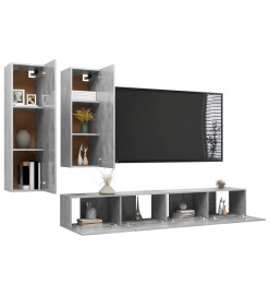 Ensemble de meuble TV 4 pcs Gris béton Aggloméré