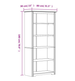 Bibliothèque BODO blanc 80x38x180 cm bois pin massif 5 niveaux