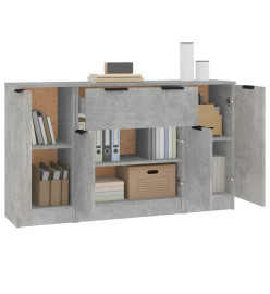 Buffets 3 pcs gris béton bois d'ingénierie