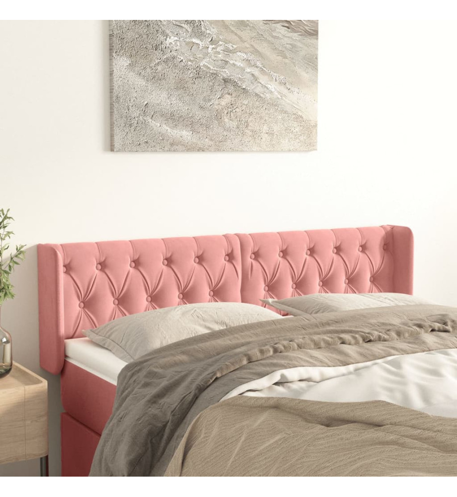 Tête de lit avec oreilles Rose 147x16x78/88 cm Velours Tête de lit avec oreilles Rose 147x16x78/88 cm Velours
