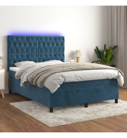 Sommier tapissier matelas et LED Bleu foncé 140x190 cm Velours