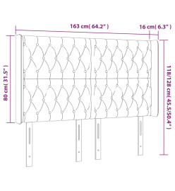 Tête de lit à LED Noir 163x16x118/128 cm Velours