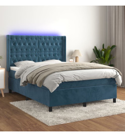 Sommier tapissier matelas et LED Bleu foncé 140x200 cm Velours