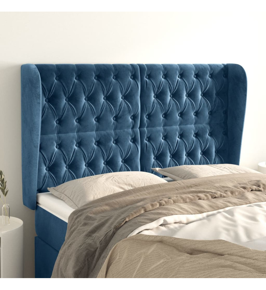 Tête de lit avec oreilles Bleu foncé 147x23x118/128 cm Velours Tête de lit avec oreilles Bleu foncé 147x23x118/128 cm Velours