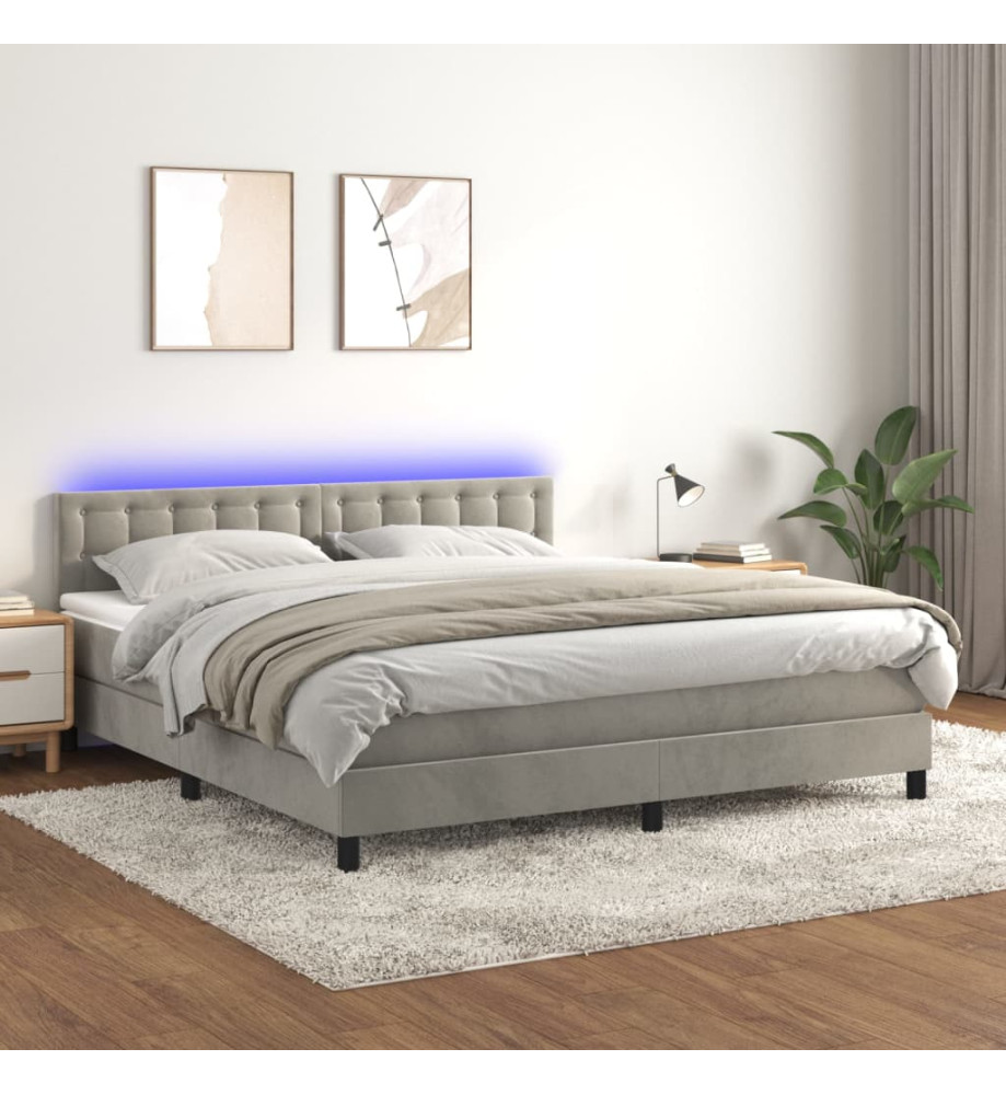 Sommier tapissier matelas et LED Gris clair 180x200 cm Velours Sommier tapissier matelas et LED Gris clair 180x200 cm Velours