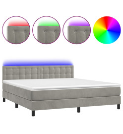 Sommier tapissier matelas et LED Gris clair 180x200 cm Velours