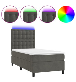 Sommier tapissier et matelas et LED Gris foncé 90x190cm Velours