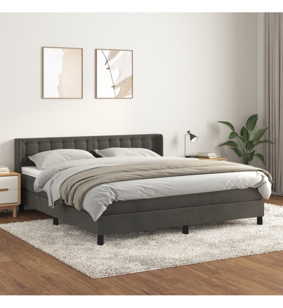 Lit à sommier tapissier et matelas Gris foncé 180x200cm Velours Lit à sommier tapissier et matelas Gris foncé 180x200cm Velours