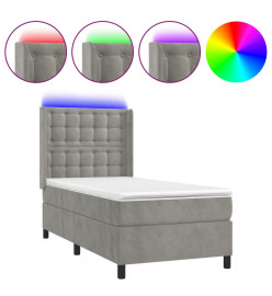 Sommier tapissier et matelas et LED Gris clair 90x190cm Velours