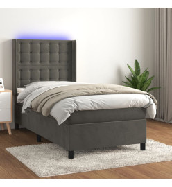 Sommier tapissier et matelas et LED Gris foncé 90x200cm Velours