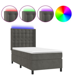 Sommier tapissier et matelas et LED Gris foncé 90x200cm Velours