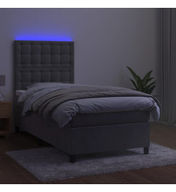 Sommier tapissier et matelas et LED Gris clair 90x200cm Velours