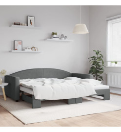Lit de jour avec lit gigogne gris foncé 90x200 cm tissu