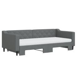 Lit de jour avec gigogne et matelas gris foncé 90x200 cm tissu