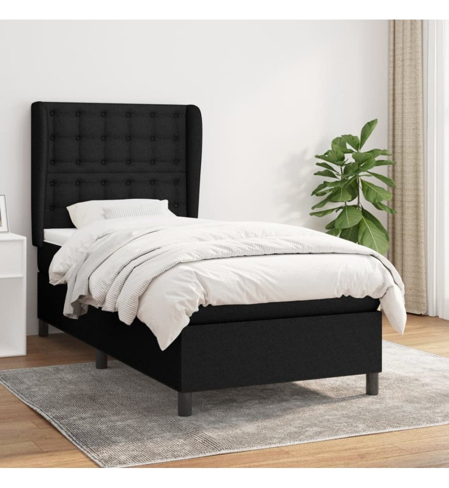 Lit à sommier tapissier avec matelas Noir 90x200 cm Tissu Lit à sommier tapissier avec matelas Noir 90x200 cm Tissu