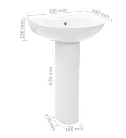 Lavabo autoportant avec socle Céramique Blanc 520x440x190 mm