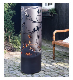 Esschert Design Baril à feu Birds on Twig Acier au carbone Noir FF409