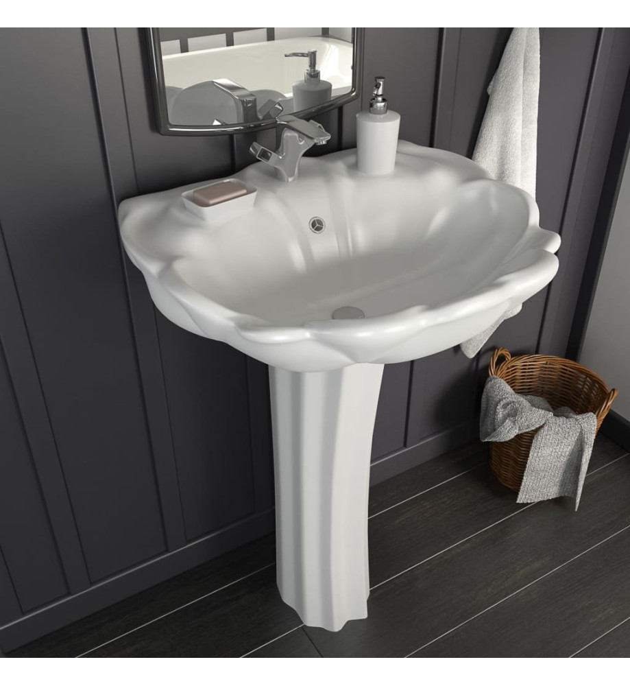 Lavabo autoportant avec socle Céramique Blanc 580x510x200 mm