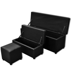 Set de banc de rangement en simili cuir Noir