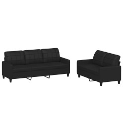 Ensemble de canapés 2 pcs avec coussins Noir Similicuir