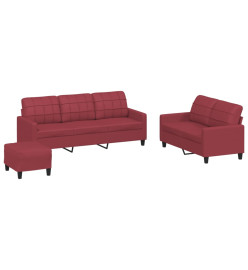 Ensemble de canapés 3 pcs et coussins Rouge bordeaux Similicuir