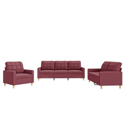 Ensemble de canapés 3 pcs avec coussins Rouge bordeaux Tissu