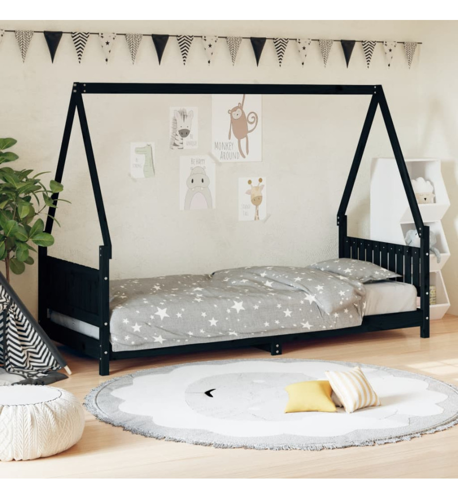 Cadre de lit pour enfants noir 80x200 cm bois de pin massif