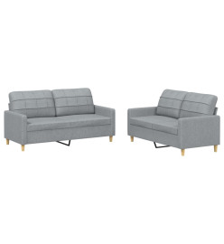 Ensemble de canapés 2 pcs avec coussins Gris clair Tissu