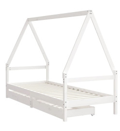 Cadre de lit enfant tiroirs blanc 90x200 cm bois de pin massif