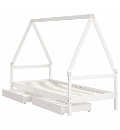 Cadre de lit enfant tiroirs blanc 90x200 cm bois de pin massif