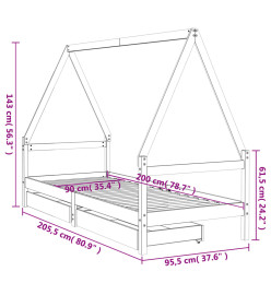 Cadre de lit enfant tiroirs blanc 90x200 cm bois de pin massif