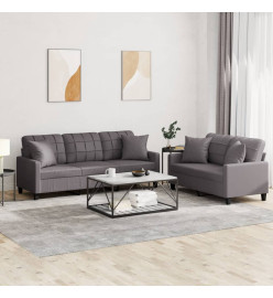 Ensemble de canapés 2 pcs avec coussins gris similicuir