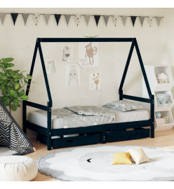 Cadre de lit pour enfant tiroirs noir 80x160 cm bois pin massif