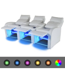 Fauteuil inclinable à LED à 3 places Cuir artificiel Blanc