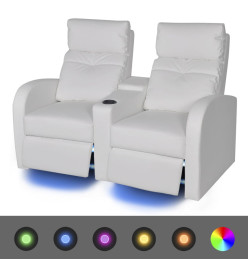 Fauteuil inclinable à LED à 2 places Cuir artificiel Blanc