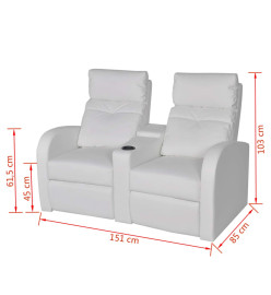 Fauteuil inclinable à LED à 2 places Cuir artificiel Blanc