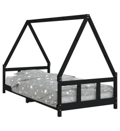 Cadre de lit pour enfants noir 90x200 cm bois de pin massif