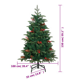 Sapin de Noël artificiel avec pommes de pin et baies 150 cm